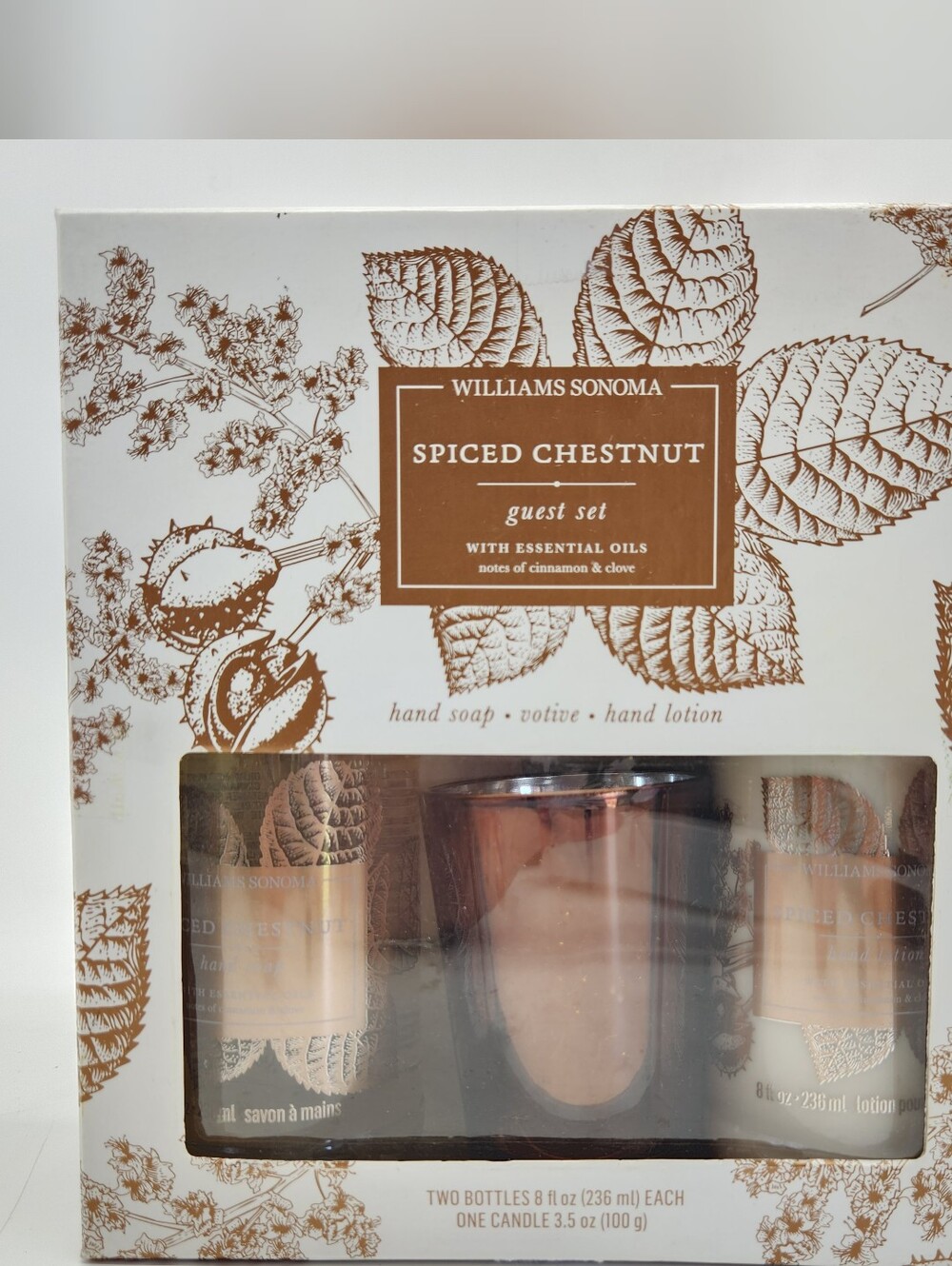 Williams Sonoma Spiced Chestnut Guest Set Candle Hand Soap & Lotion New
